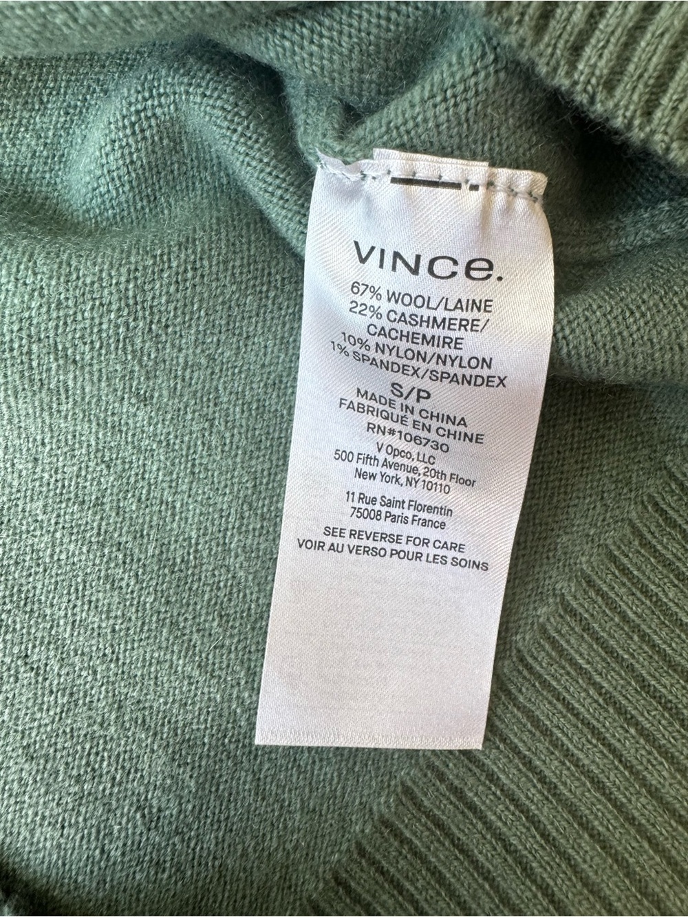 Vince Wool and Cashmere Blend V-Neck 3/4 Sleeves Sweater  Green size S - Picture 7 of 11